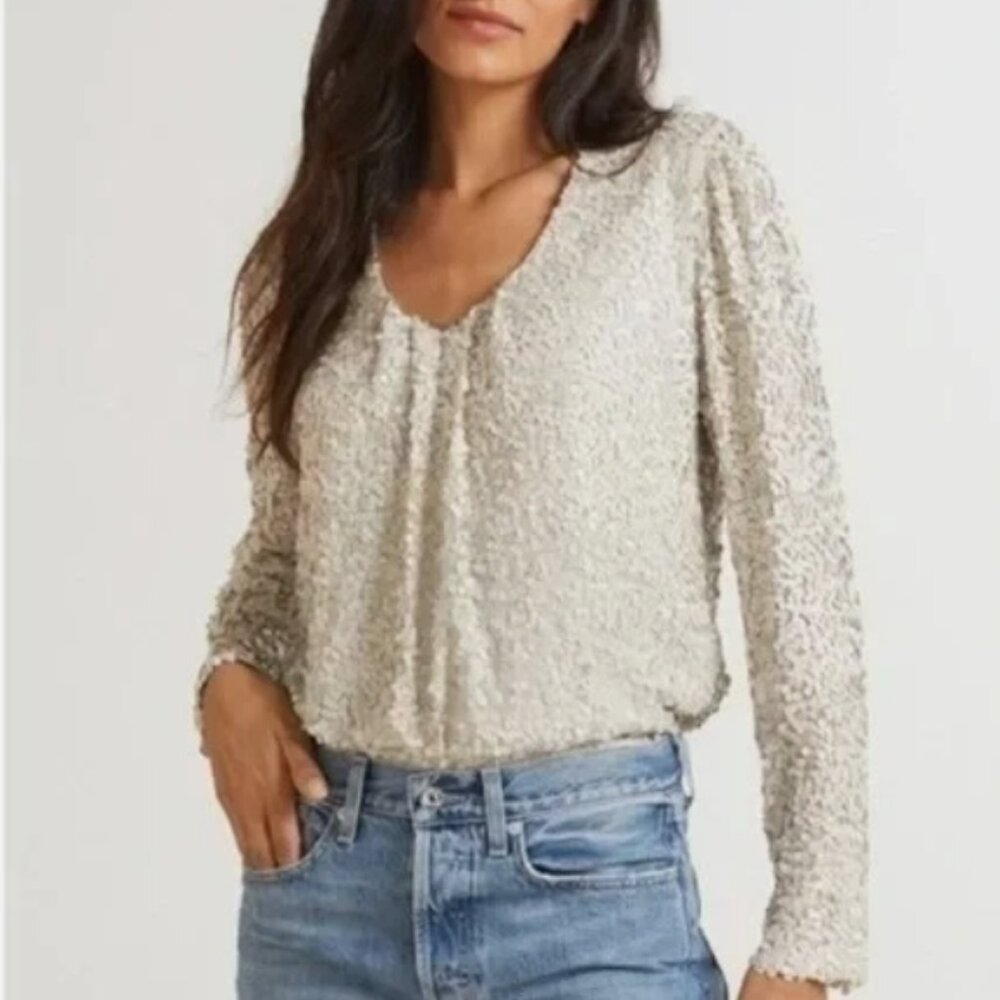 Allison Joy Evereve Nina Matte Sequins Long Sleeve Pullover Party Top